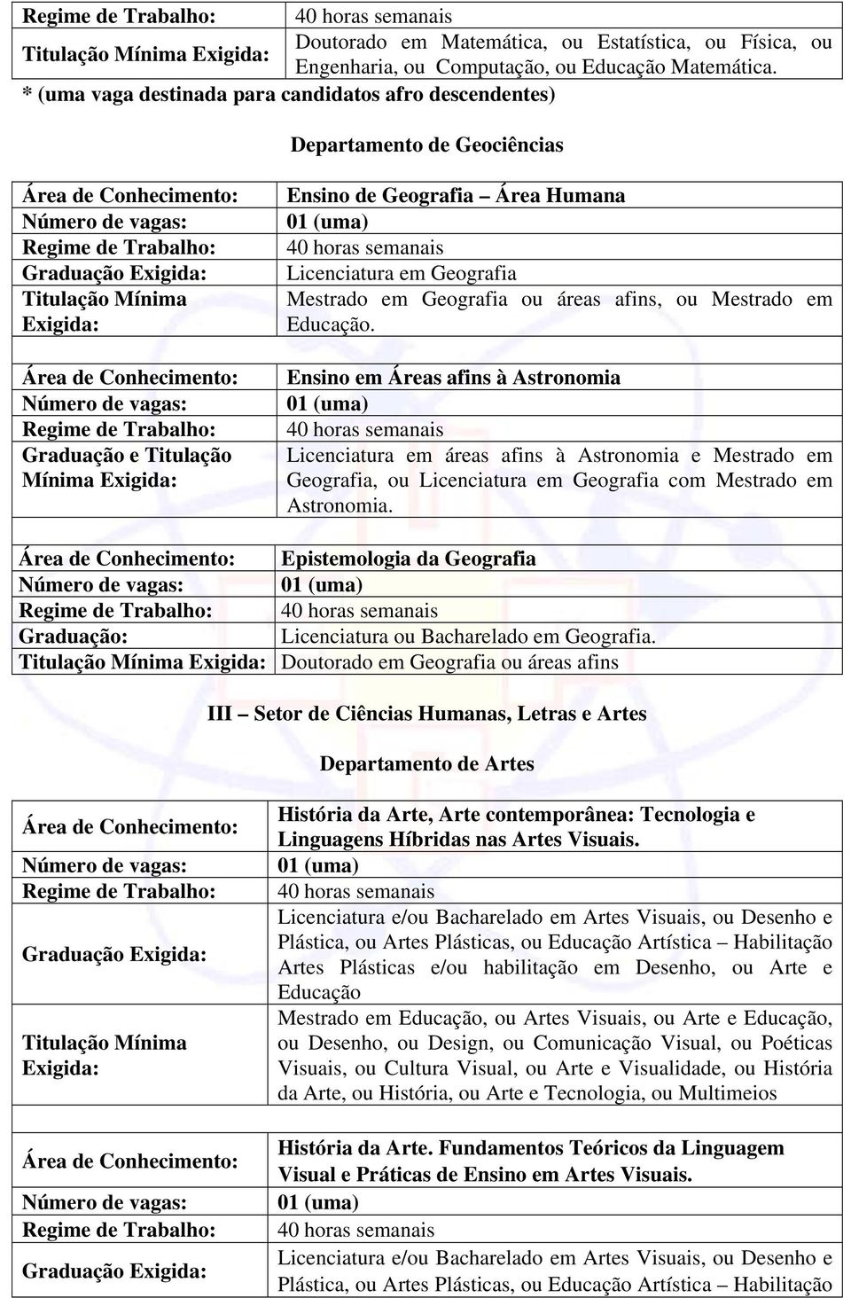 áreas afins, ou Mestrado em Educação. Ensino em Áreas afins à Astronomia Licenciatura em áreas afins à Astronomia e Mestrado em Geografia, ou Licenciatura em Geografia com Mestrado em Astronomia.