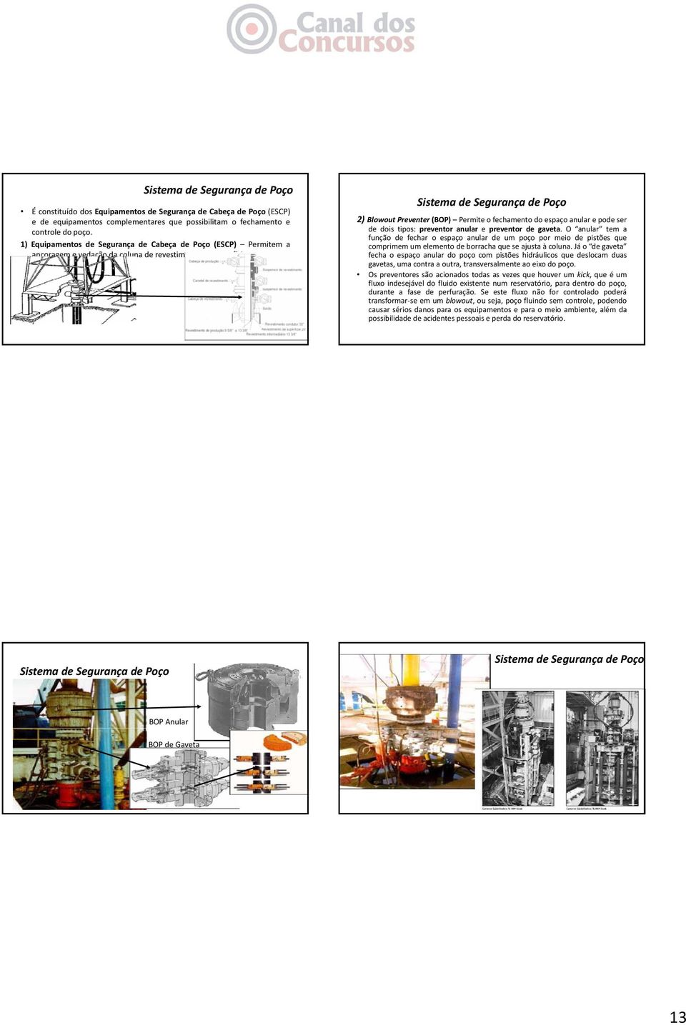 Sistema de Segurança de Poço 2) Blowout Preventer (BOP) Permiteofechamentodoespaçoanularepodeser de dois tipos: preventor anular e preventor de gaveta.