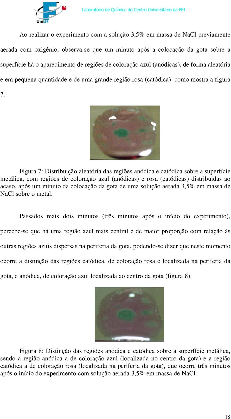 Figura 7: Distribuição aleatória das regiões anódica e catódica sobre a superfície metálica, com regiões de coloração azul (anódicas) e rosa (catódicas) distribuídas ao acaso, após um minuto da