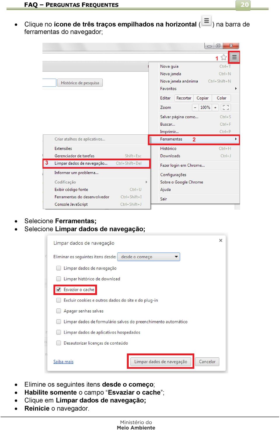 Selecione Limpar dados de navegação; Elimine os seguintes itens desde o começo;