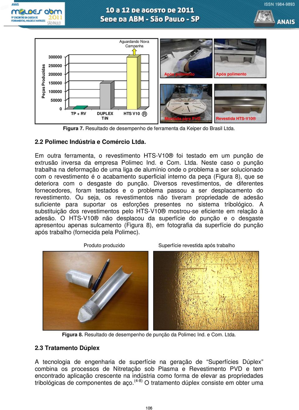 Em outra ferramenta, o revestimento HTS-V10 foi testado em um punção de extrusão inversa da empresa Polimec Ind. e Com. Ltda.