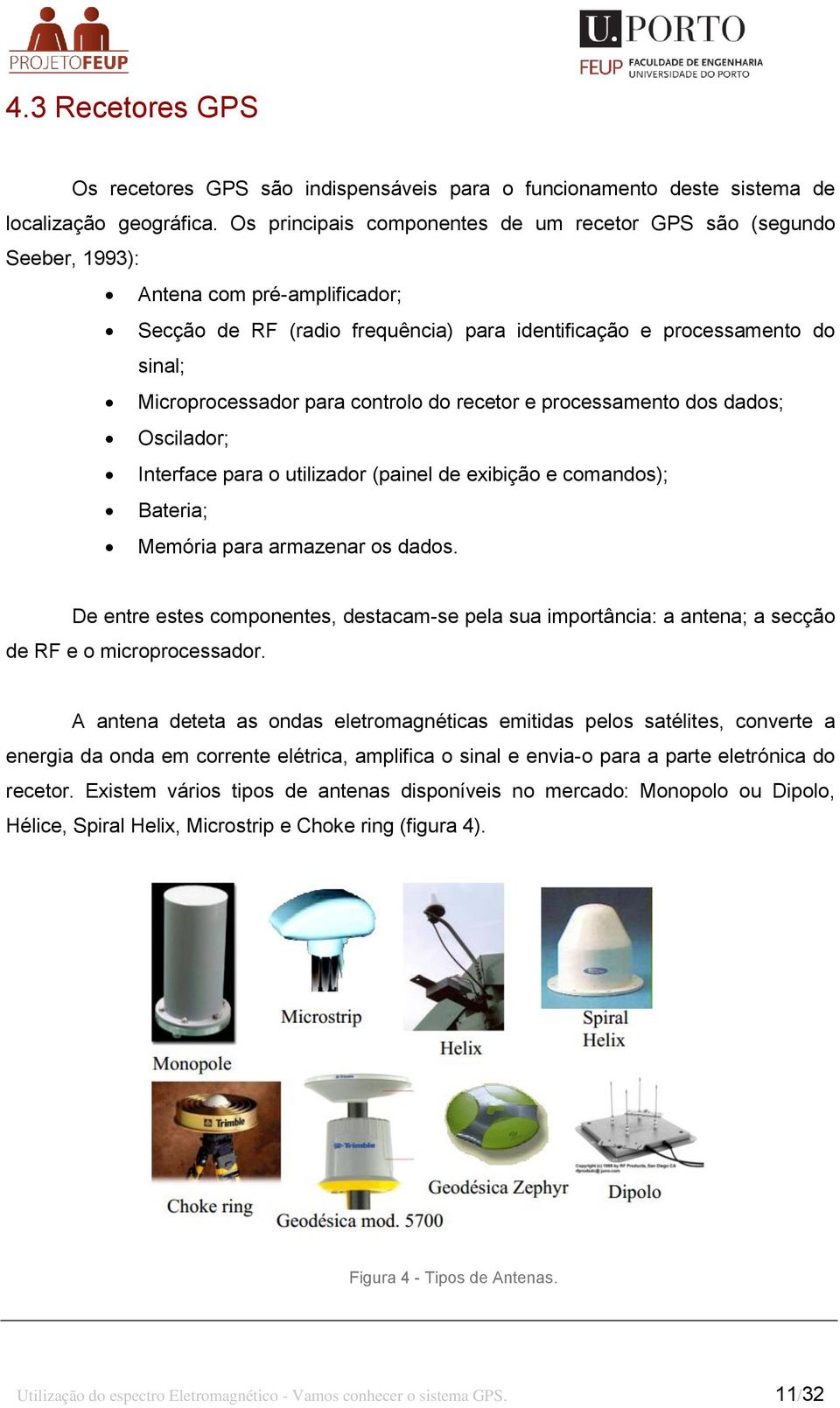 controlo do recetor e processamento dos dados; Oscilador; Interface para o utilizador (painel de exibição e comandos); Bateria; Memória para armazenar os dados.