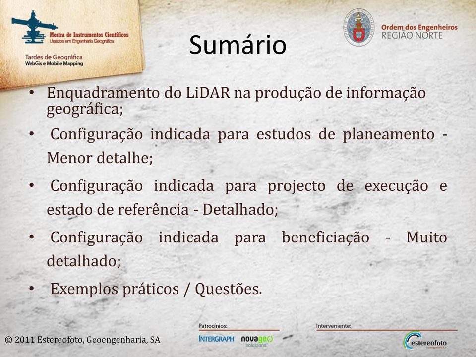 Configuração indicada para projecto de execução e estado de referência -