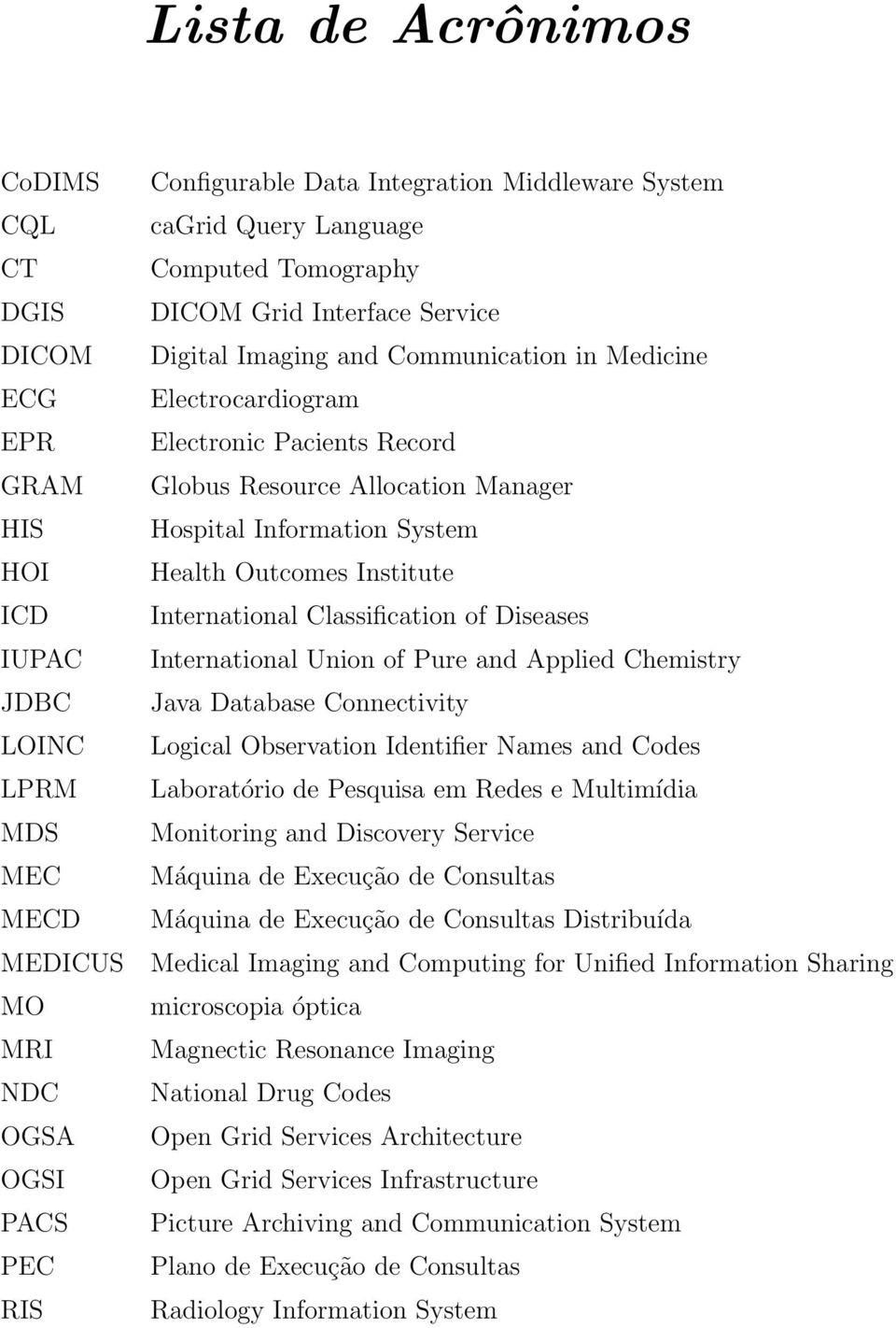 Hospital Information System Health Outcomes Institute International Classification of Diseases International Union of Pure and Applied Chemistry Java Database Connectivity Logical Observation