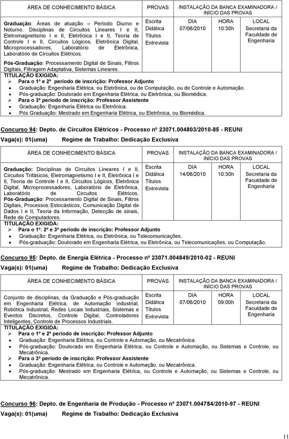 Laboratório de Circuitos Elétricos. 10:30h Pós-Graduação: Processamento Digital de Sinais, Filtros Digitais, Filtragem Adaptativa, Sistemas Lineares.