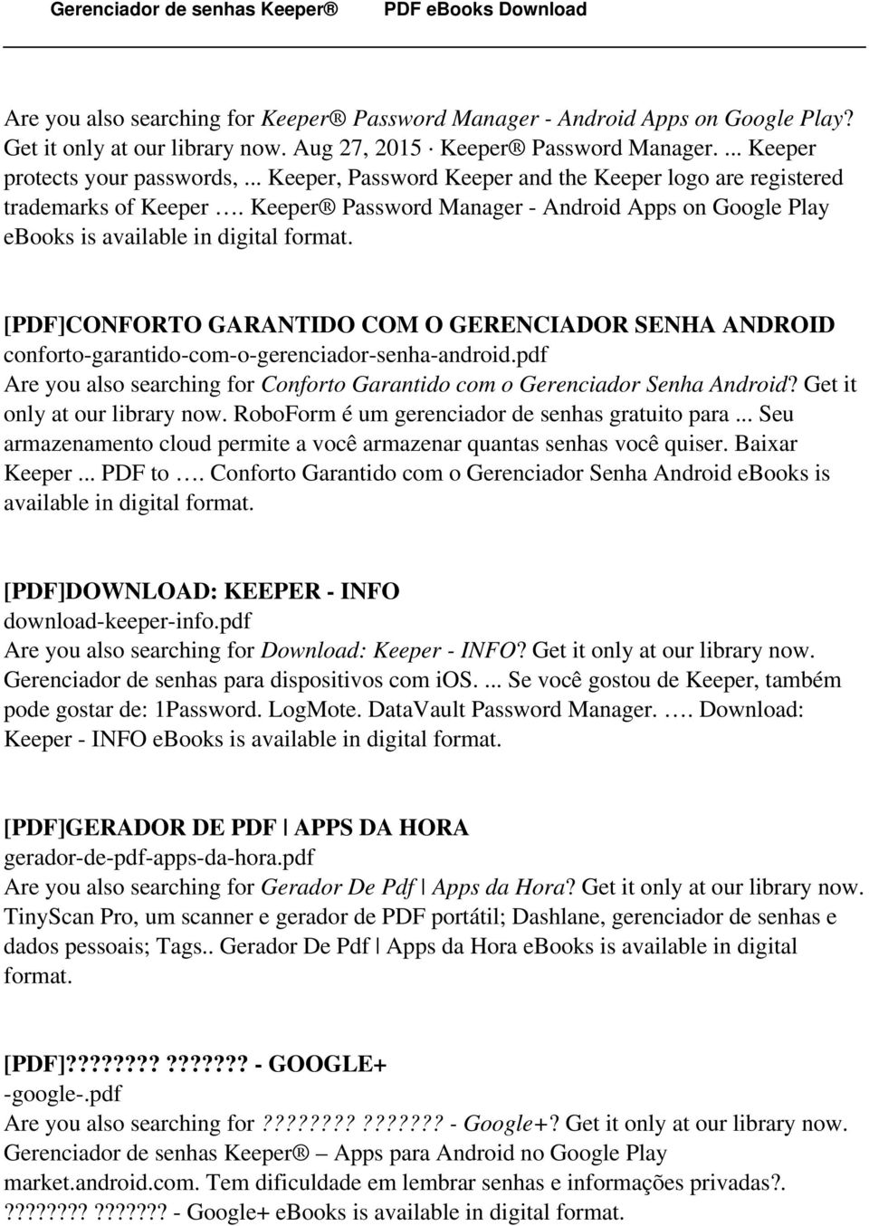 Keeper Password Manager - Android Apps on Google Play ebooks is [PDF]CONFORTO GARANTIDO COM O GERENCIADOR SENHA ANDROID conforto-garantido-com-o-gerenciador-senha-android.