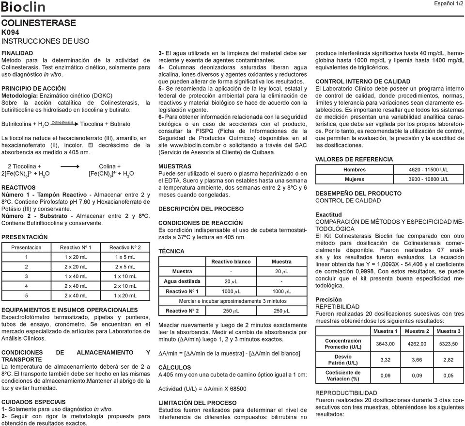 Tiocolina + Butirato La tiocolina reduce el hexacianoferrato (III), amarillo, en hexacianoferrato (II), incolor. El decréscimo de la absorbencia es medido a 405 nm.