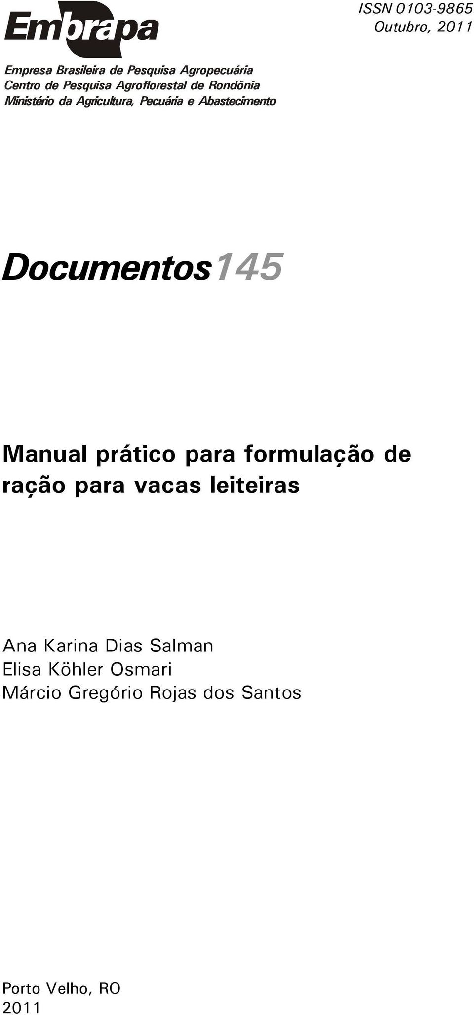 Abastecimento Documentos145 Manual prático para formulação de ração para vacas