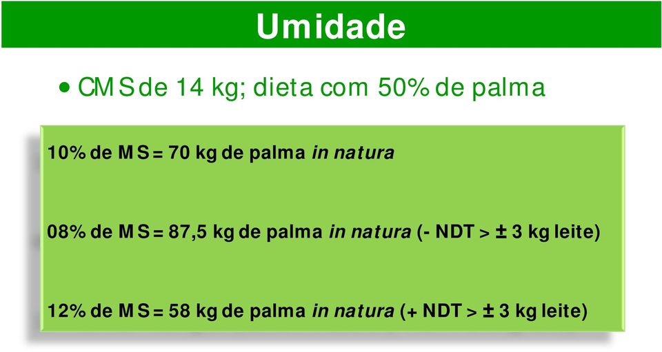 kg de palma in natura (- NDT > ± 3 kg leite) 12%