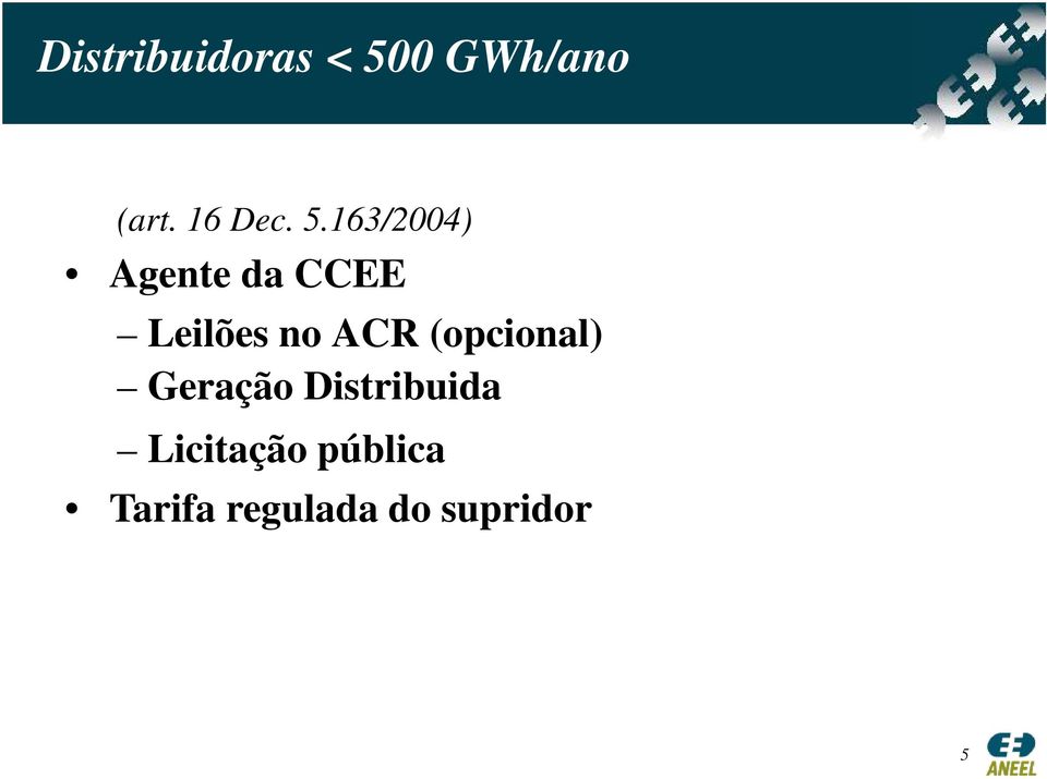 163/2004) Agente da CCEE Leilões no ACR