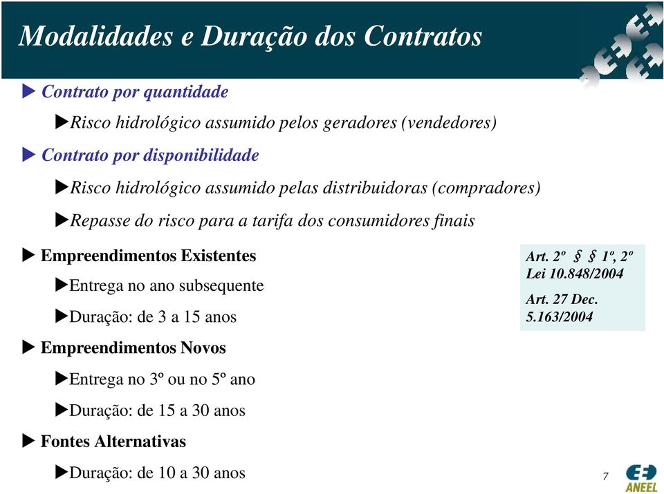 finais Empreendimentos Existentes Entrega no ano subsequente Duração: de 3 a 15 anos Empreendimentos Novos Entrega no 3º ou no