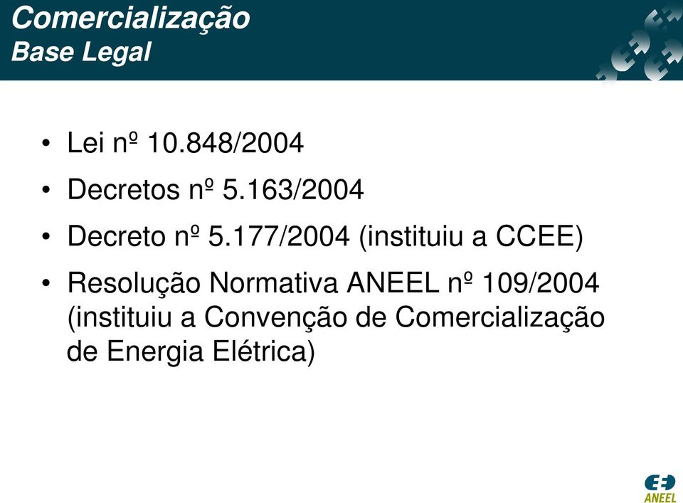 177/2004 (instituiu a CCEE) Resolução Normativa