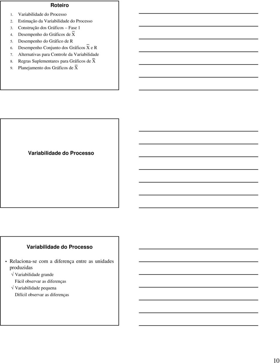 Alternativas para Controle da Variabilidade 8. Regras Suplementares para Gráficos de X 9.