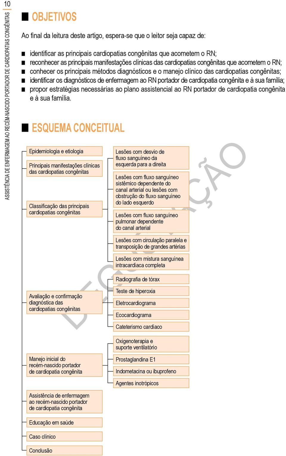 clínico das cardiopatias congênitas; identificar os diagnósticos de enfermagem ao RN portador de cardiopatia congênita e à sua família; propor estratégias necessárias ao plano assistencial ao RN