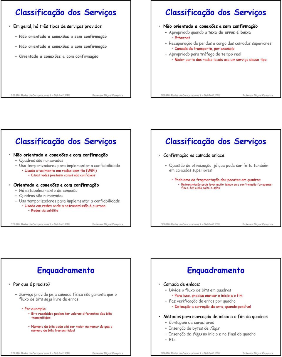 exemplo Apropriado para tráfego de tempo real Maior parte das redes locais usa um serviço desse tipo Classificação dos Serviços Não orientado a conexões e com confirmação Quadros são numerados Usa