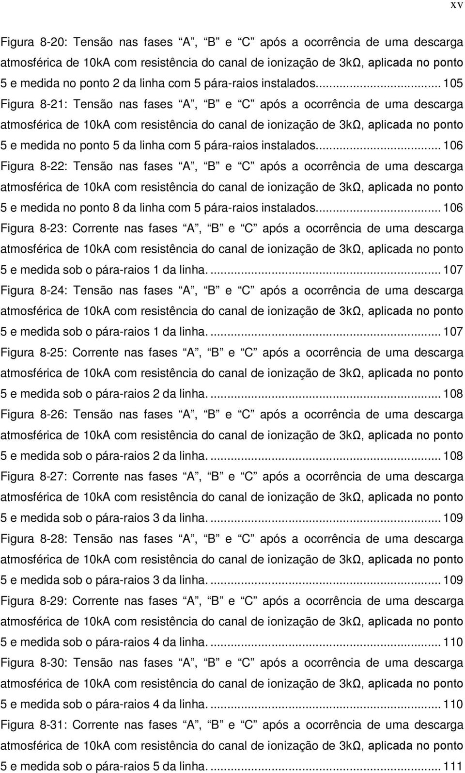 ... 105 Figura 8-21: Tensão nas fases A, B e C após a ocorrência de uma descarga atmosférica de 10kA com resistência do canal de ionização de 3kΩ, aplicada no ponto 5 e medida no ponto 5 da linha com 5 .