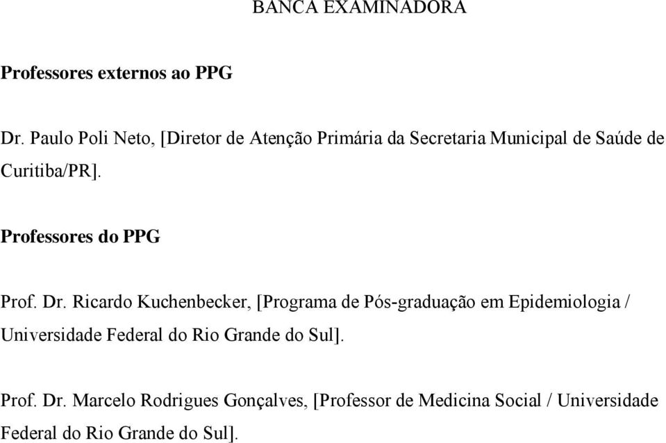 Professores do PPG Prof. Dr.