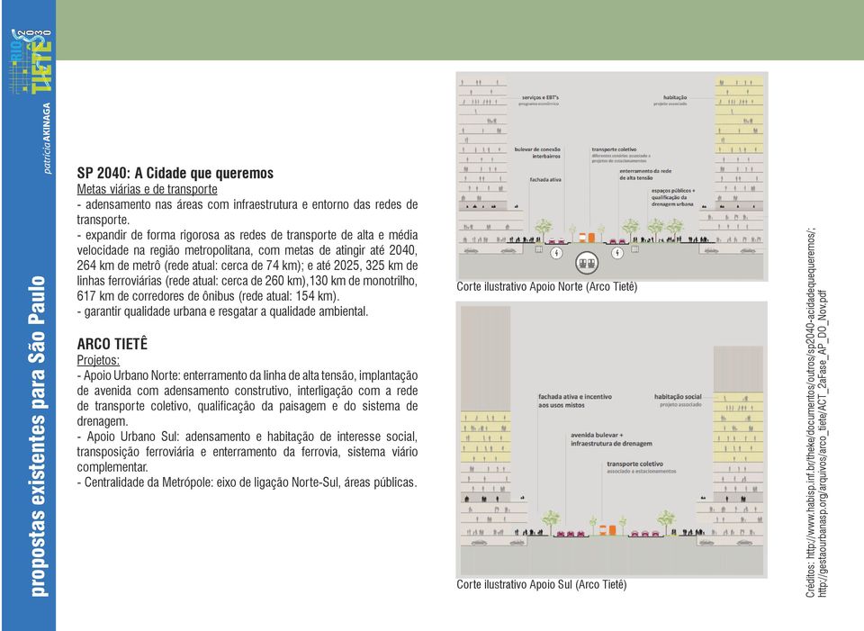 de linhas ferroviárias (rede atual: cerca de 260 km),130 km de monotrilho, 617 km de corredores de ônibus (rede atual: 154 km). - garantir qualidade urbana e resgatar a qualidade ambiental.