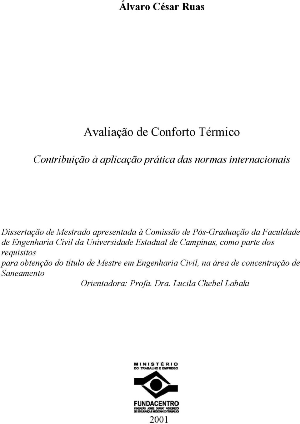 Engenharia Civil da Universidade Estadual de Campinas, como parte dos requisitos para obtenção do