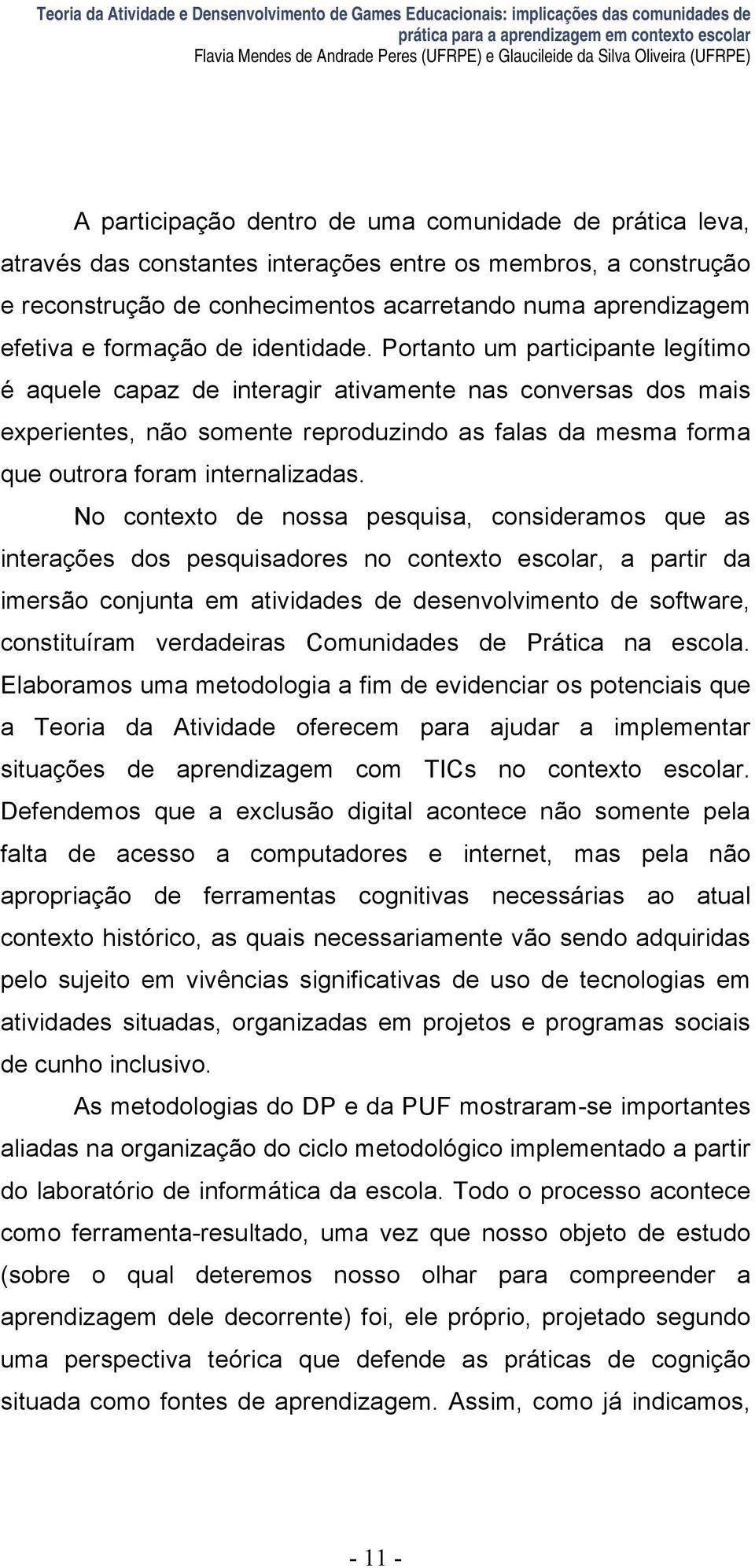 aprendizagem efetiva e formação de identidade.