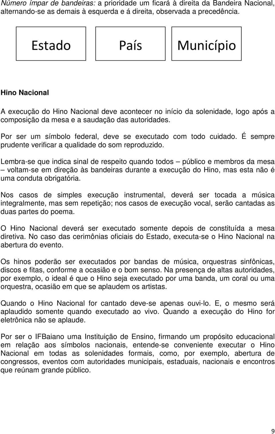 Por ser um símbolo federal, deve se executado com todo cuidado. É sempre prudente verificar a qualidade do som reproduzido.