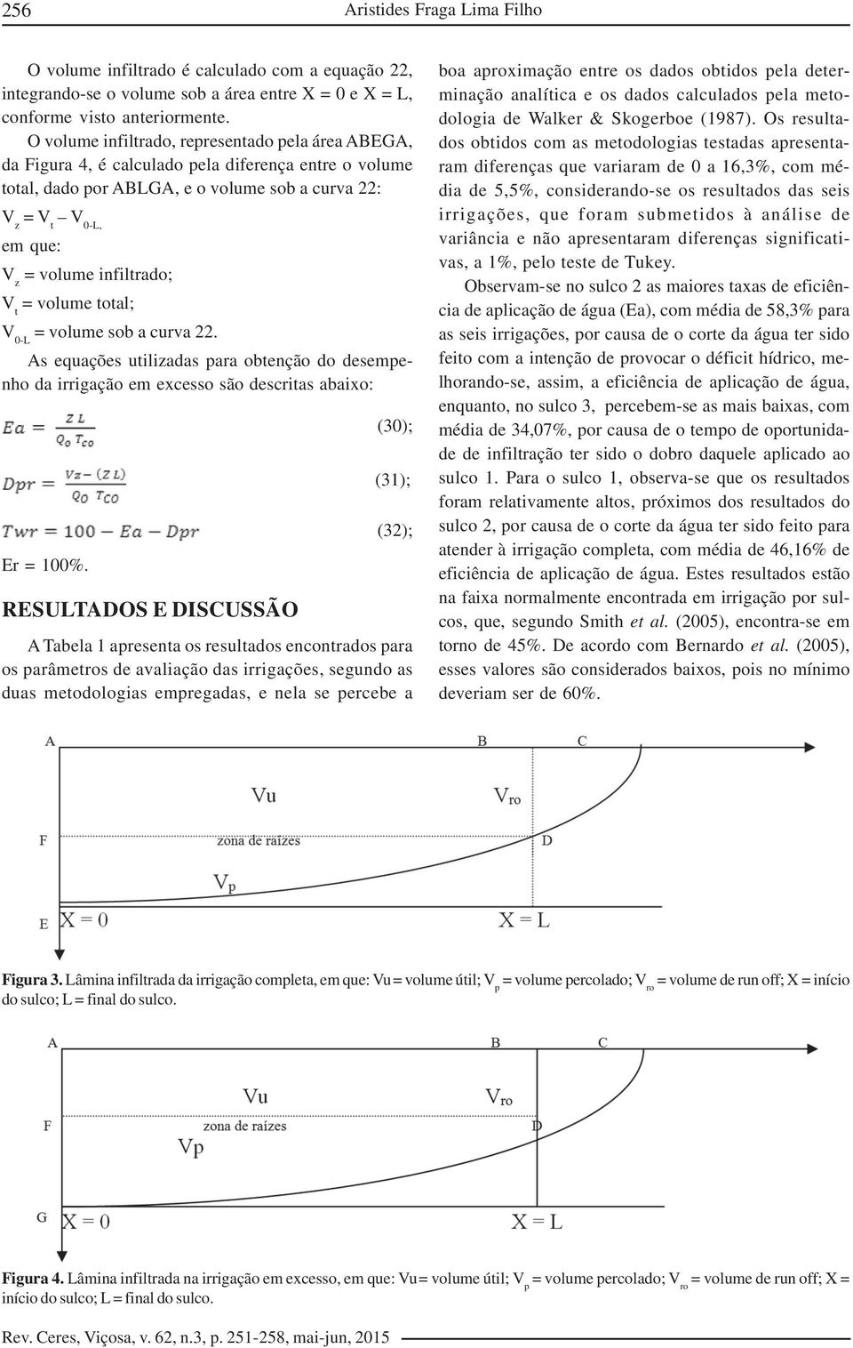 t = volume total; V 0-L = volume sob a curva 22. As equações utilizadas para obtenção do desempenho da irrigação em excesso são descritas abaixo: Er = 100%.