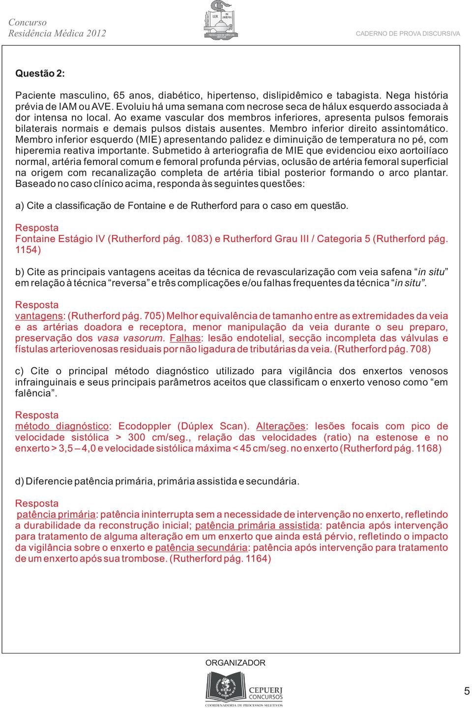 Ao exame vascular dos membros inferiores, apresenta pulsos femorais bilaterais normais e demais pulsos distais ausentes. Membro inferior direito assintomático.