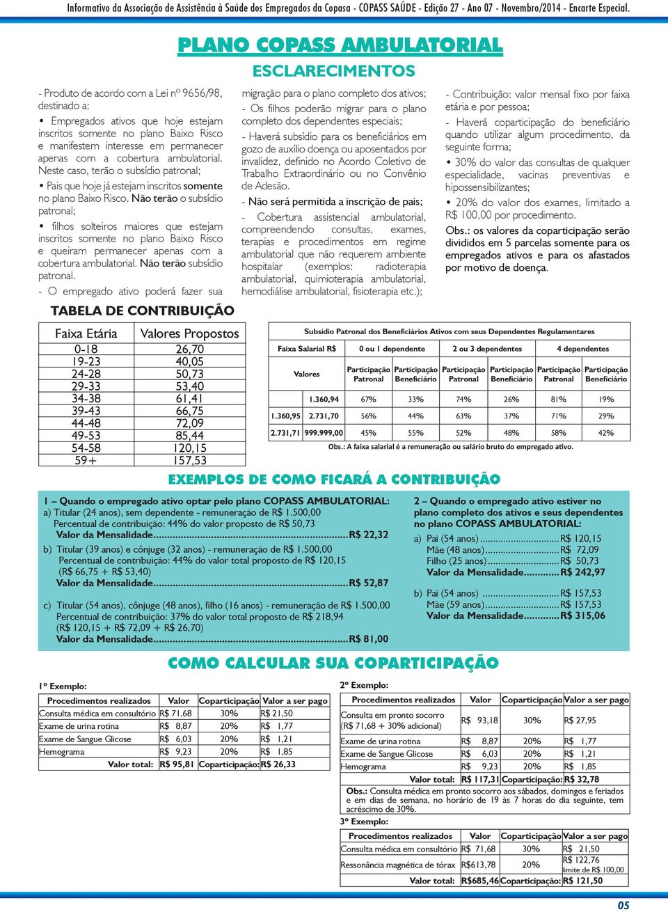 ambulatorial. Neste caso, terão o subsídio patronal; Pais que hoje já estejam inscritos somente no plano Baixo Risco.