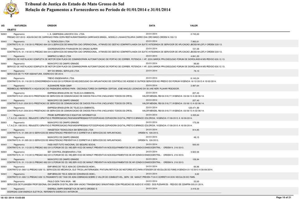 118/2013;PREGAO 084/2013;SERVICOS DE MANUTEN-CAO OPERACIONAL, ATRAVES DE GESTAO COMPARTILHADA DA SUITE INTEGRADA DE SERVIDOR DE APLICACAO JBOSS/WILDFLY-ORDEM 220/13.