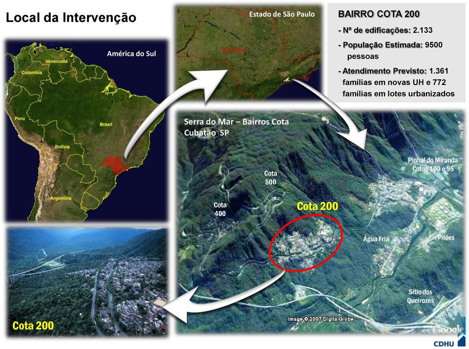 361 famílias em novas UH e 772 famílias em lotes urbanizados Serra do Mar Bairros Cota Cubatão