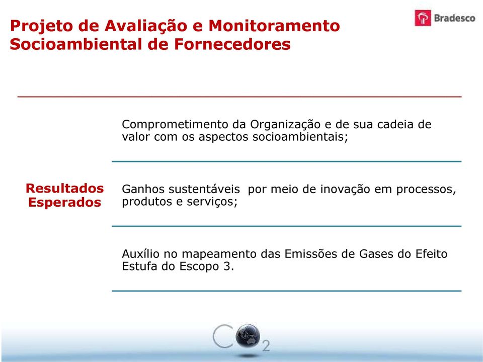 socioambientais; Resultados Esperados Ganhos sustentáveis por meio de inovação em