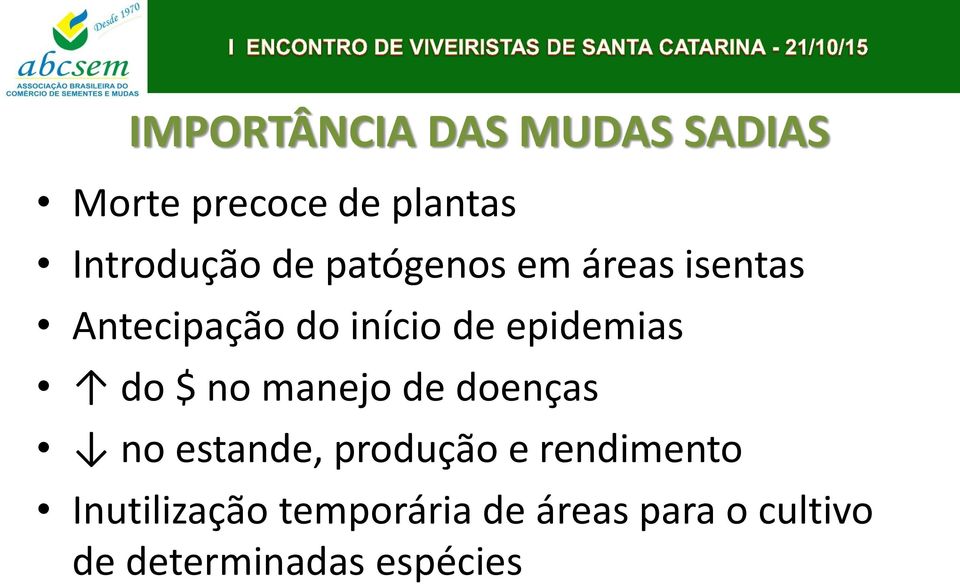 do $ no manejo de doenças no estande, produção e rendimento