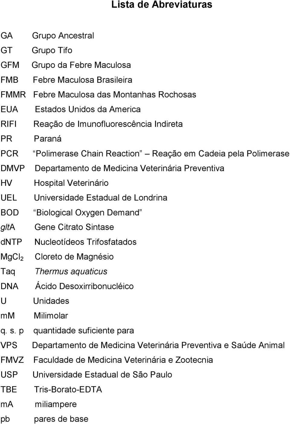 Estadual de Londrina BOD Biological Oxygen Demand glta Gene Citrato Sintase dntp Nucleotídeos Trifosfatados MgCl 2 Cloreto de Magnésio Taq Thermus aquaticus DNA Ácido Desoxirribonucléico U Unidades