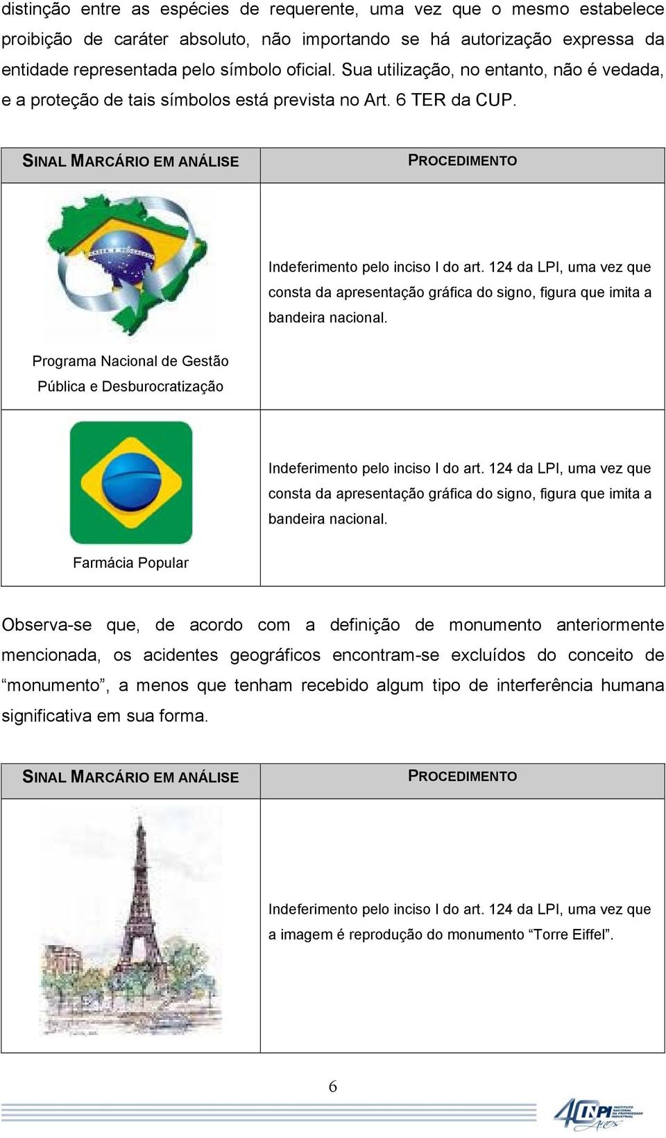 124 da LPI, uma vez que consta da apresentação gráfica do signo, figura que imita a bandeira nacional. Programa Nacional de Gestão Pública e Desburocratização Indeferimento pelo inciso I do art.