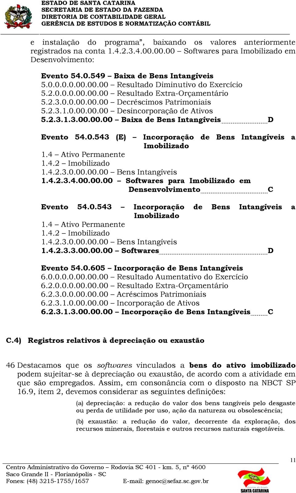 4 Ativo Permanente 1.4.2 Imobilizado 1.4.2.3.0.00.00.00 Bens Intangíveis 1.4.2.3.4.00.00.00 Softwares para Imobilizado em Densenvolvimento C Evento 54.0.543 Incorporação de Bens Intangíveis a Imobilizado 1.