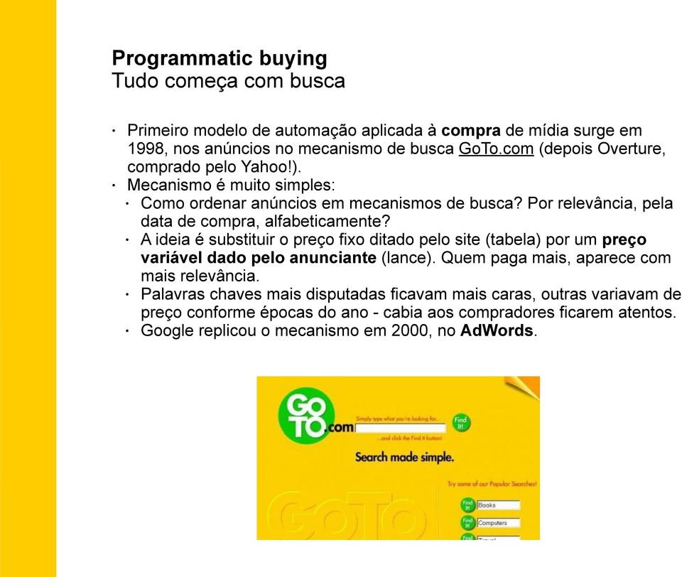 Por relevância, pela data de compra, alfabeticamente? A ideia é substituir o preço fixo ditado pelo site (tabela) por um preço variável dado pelo anunciante (lance).