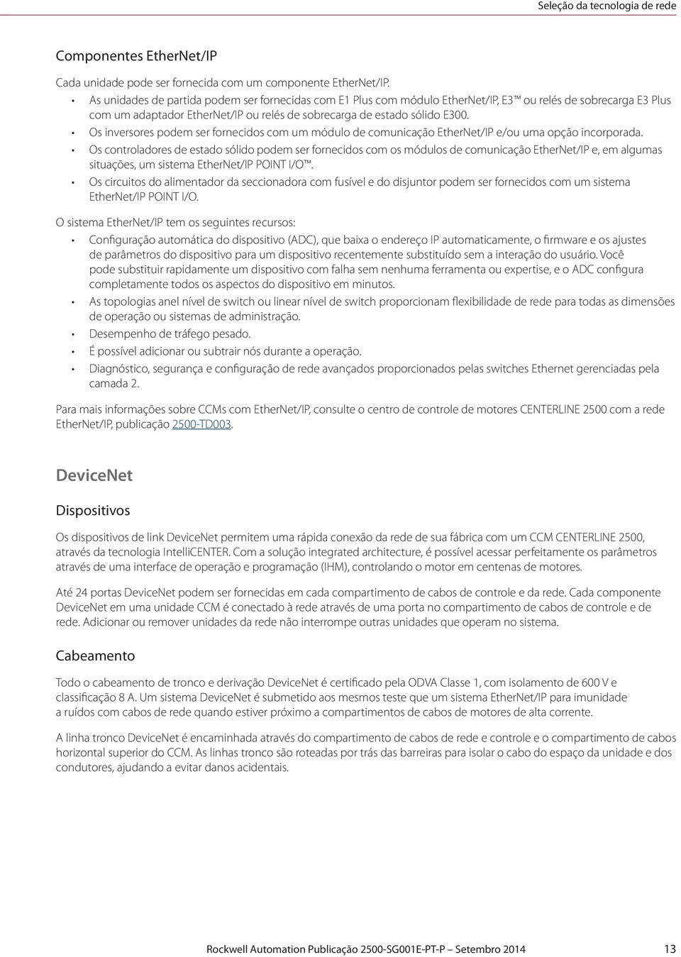 Os inversores podem ser fornecidos com um módulo de comunicação EtherNet/IP e/ou uma opção incorporada.