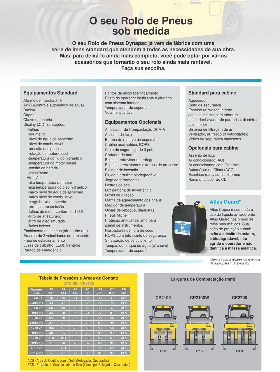 Equipamentos Standard Alarme de marcha à ré AWC (Controle automático de água) Buzina Capota Chave da bateria Display LCD, indicações: falhas horímetro nível de água de aspersão nível de combustível
