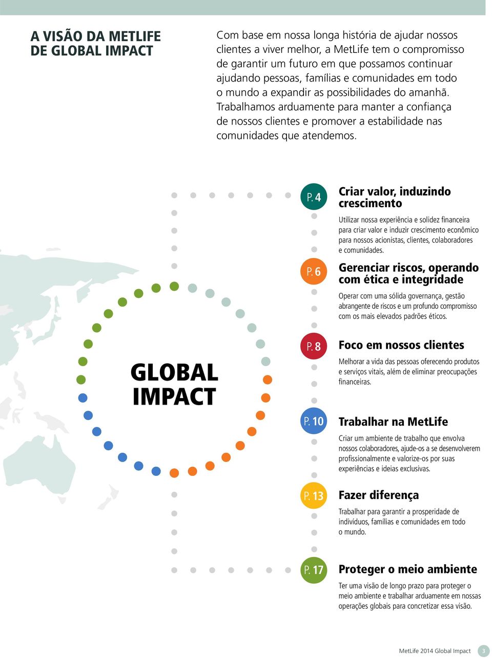 Trabalhamos arduamente para manter a confiança de nossos clientes e promover a estabilidade nas comunidades que atendemos. GLOBAL IMPACT P. 4 P. 6 P. 8 P. 10 P.