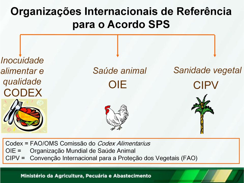 = FAO/OMS Comissão do Codex Alimentarius OIE = Organização Mundial de