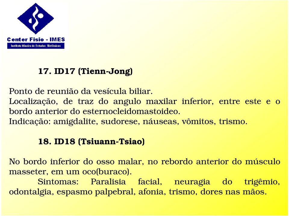 Indicação: amigdalite, sudorese, náuseas, vômitos, trismo. 18.