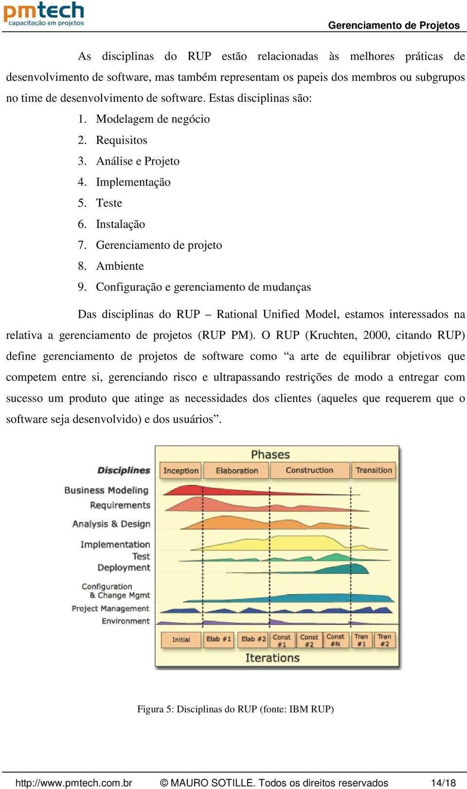 Configuração e gerenciamento de mudanças Das disciplinas do RUP Rational Unified Model, estamos interessados na relativa a gerenciamento de projetos (RUP PM).