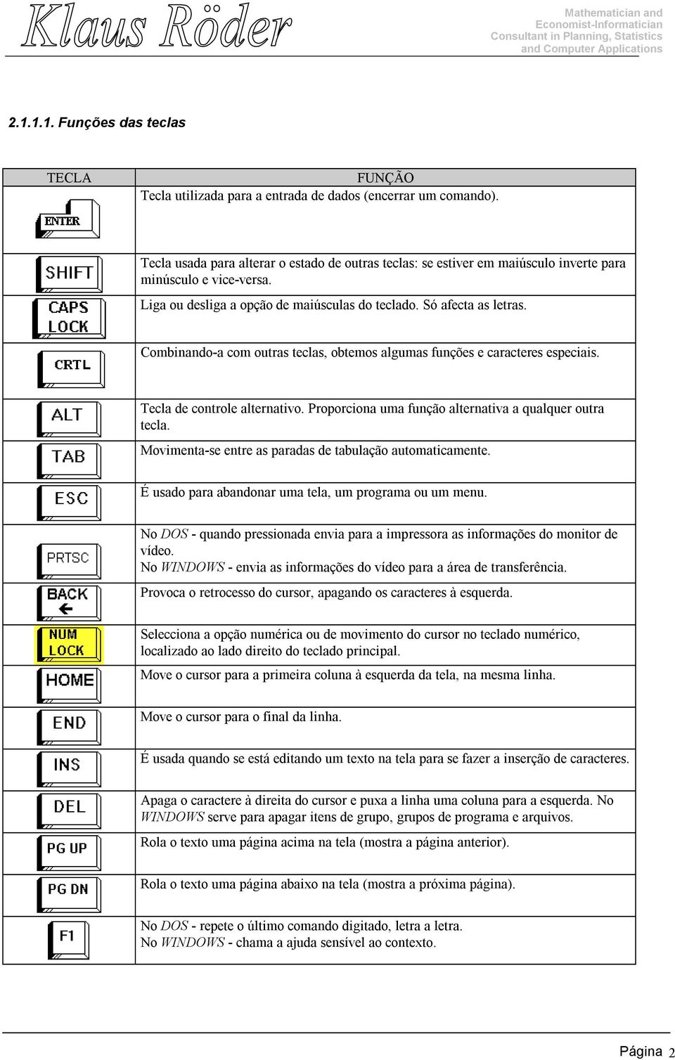 Combinando-a com outras teclas, obtemos algumas funções e caracteres especiais. Tecla de controle alternativo. Proporciona uma função alternativa a qualquer outra tecla.