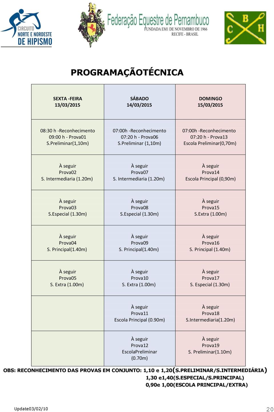 Especial (1.30m) Prova08 S.Especial (1.30m) Prova15 S.Extra (1.00m) Prova04 S. Principal(1.40m) Prova09 S. Principal(1.40m) Prova16 S. Principal (1.40m) Prova05 S. Extra (1.00m) Prova10 S. Extra (1.00m) Prova17 S.