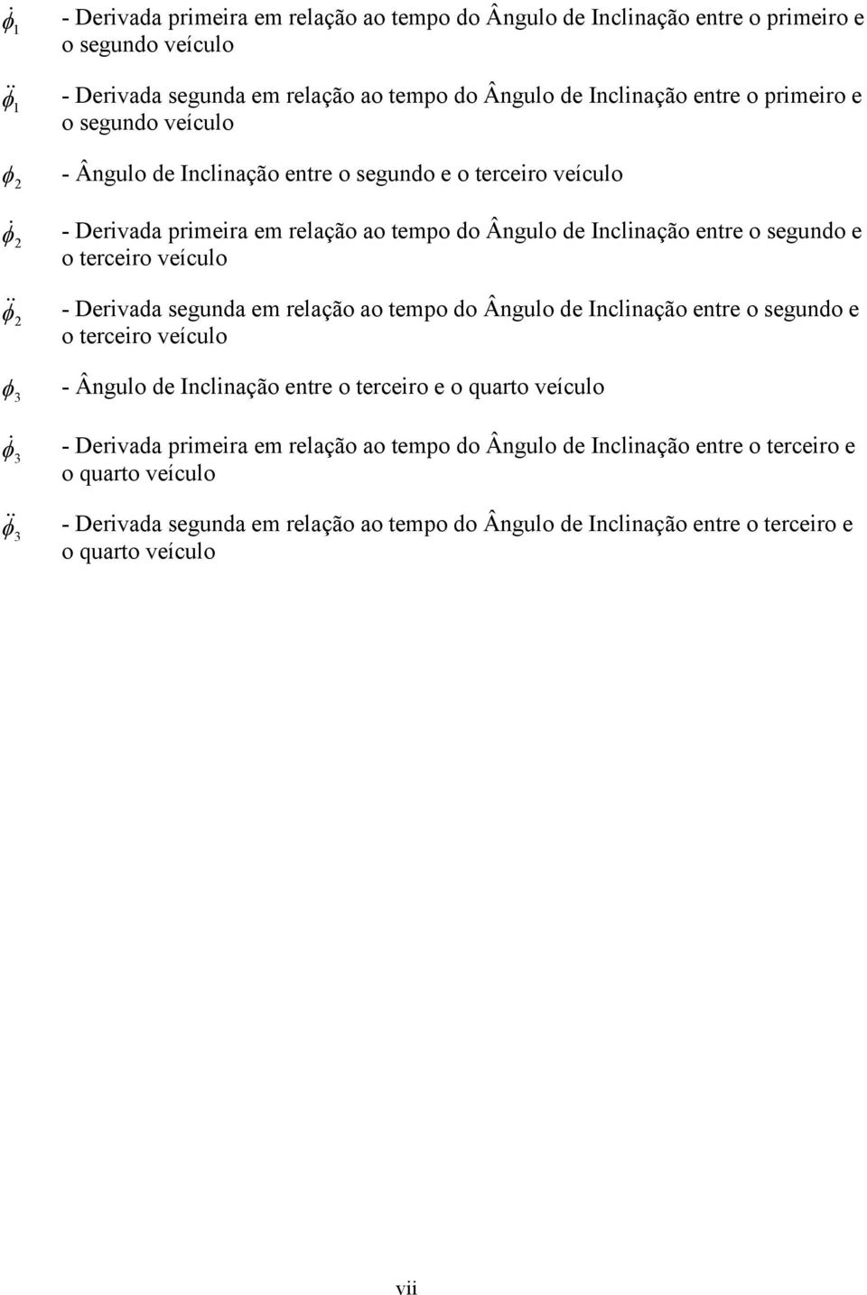 - Derivada egunda e relação ao tepo do Ângulo de Inlinação entre o egundo e o tereiro veíulo - Ângulo de Inlinação entre o tereiro e o quarto veíulo - Derivada prieira