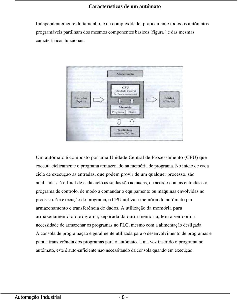 No início de cada ciclo de execução as entradas, que podem provir de um qualquer processo, são analisadas.