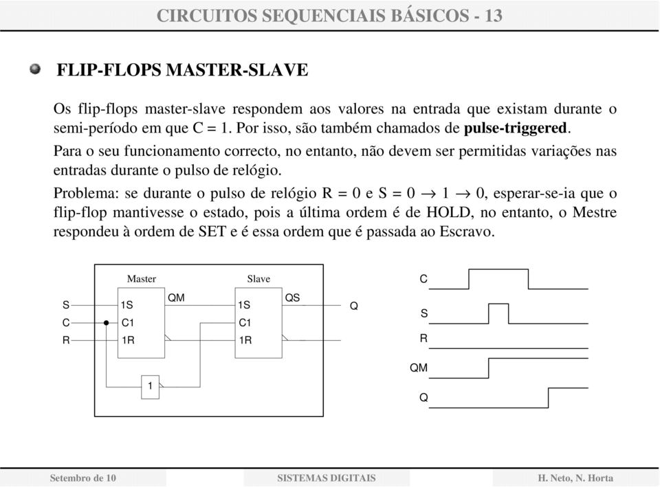 Para o seu funcionamento correcto, no entanto, não devem ser permitidas variações nas entradas durante o pulso de relógio.