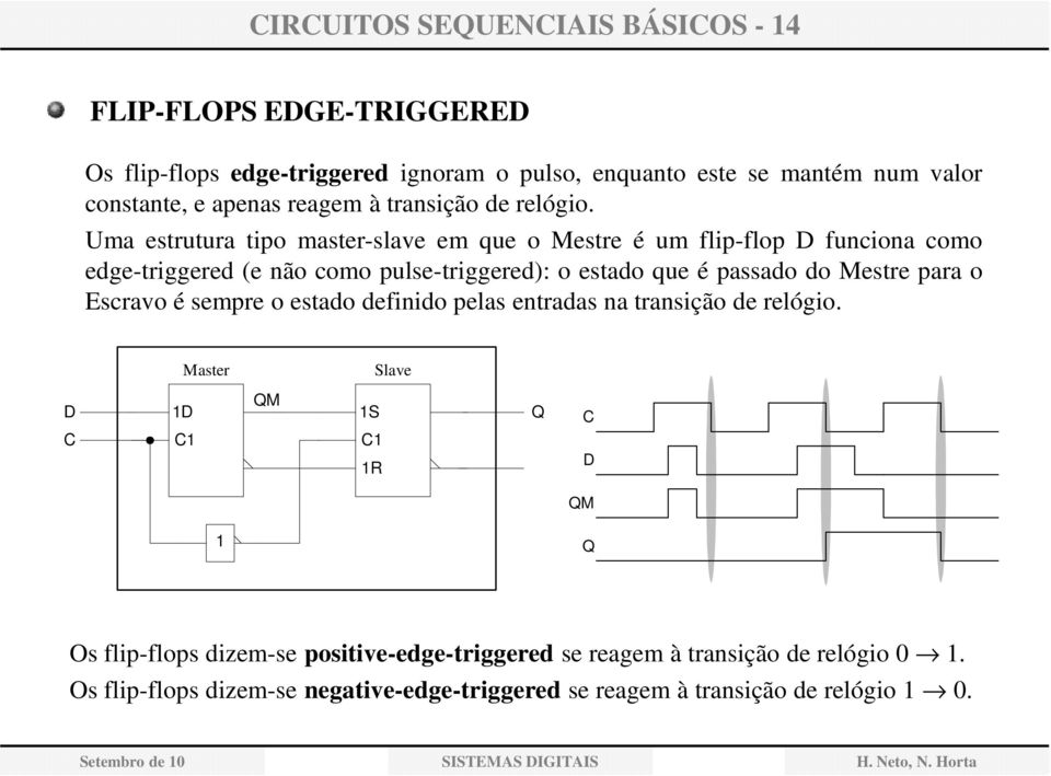 Uma estrutura tipo master-slave em que o Mestre é um flip-flop D funciona como edge-triggered (e não como pulse-triggered): o estado que é passado do