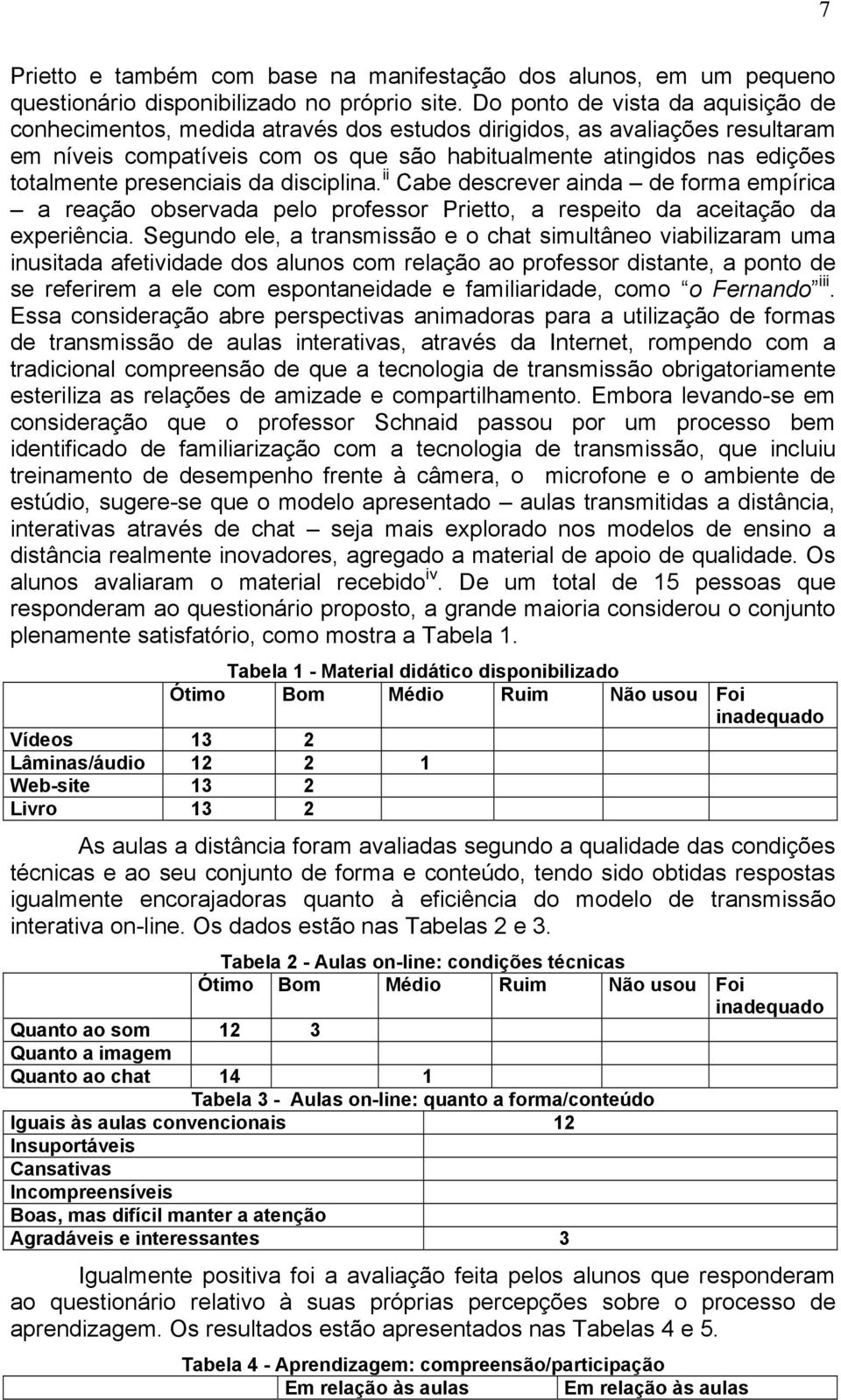 presenciais da disciplina. ii Cabe descrever ainda de forma empírica a reação observada pelo professor Prietto, a respeito da aceitação da experiência.