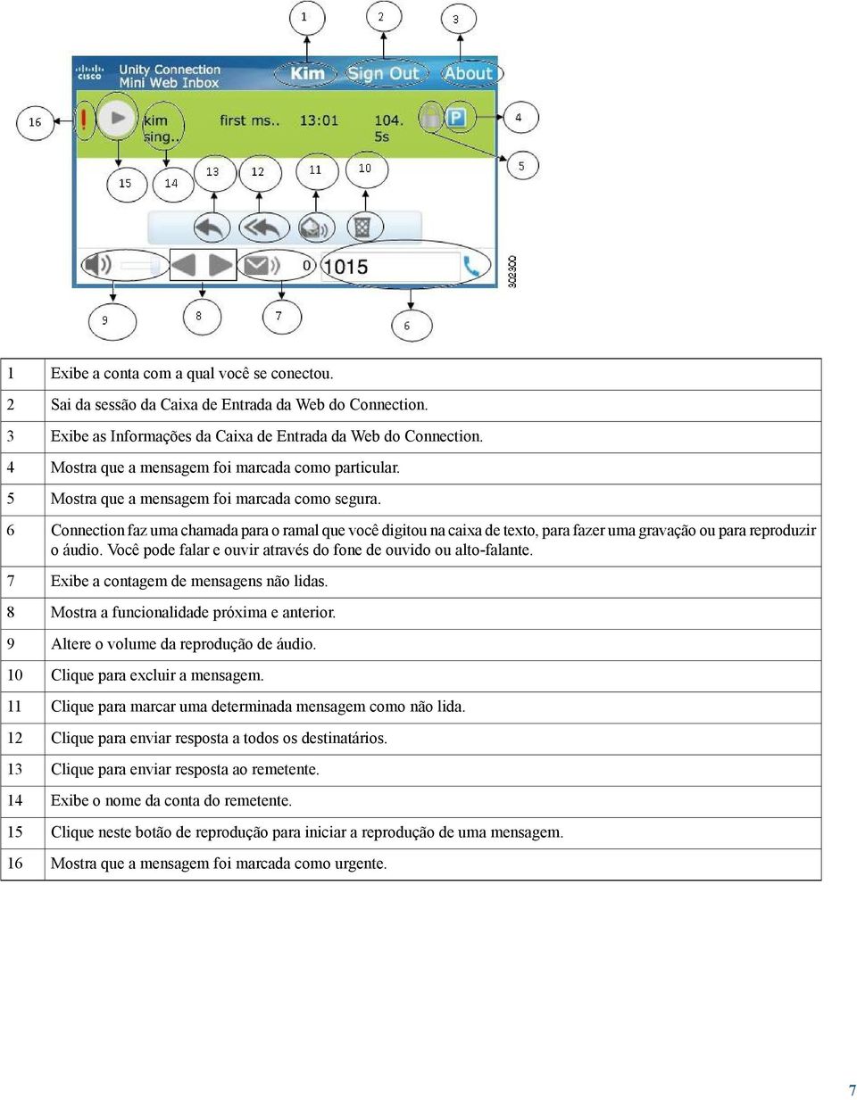 Connection faz uma chamada para o ramal que você digitou na caixa de texto, para fazer uma gravação ou para reproduzir o áudio. Você pode falar e ouvir através do fone de ouvido ou alto-falante.